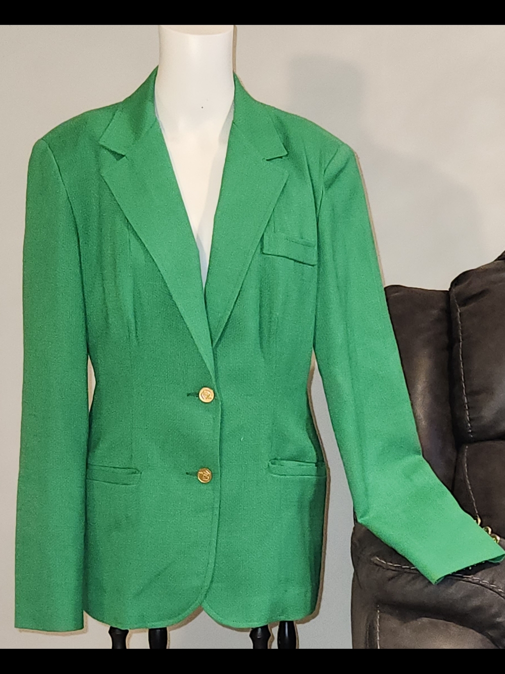 Vintage 1970s Kelly Green Blazer Jacket by Coatree Linen Sz. Small